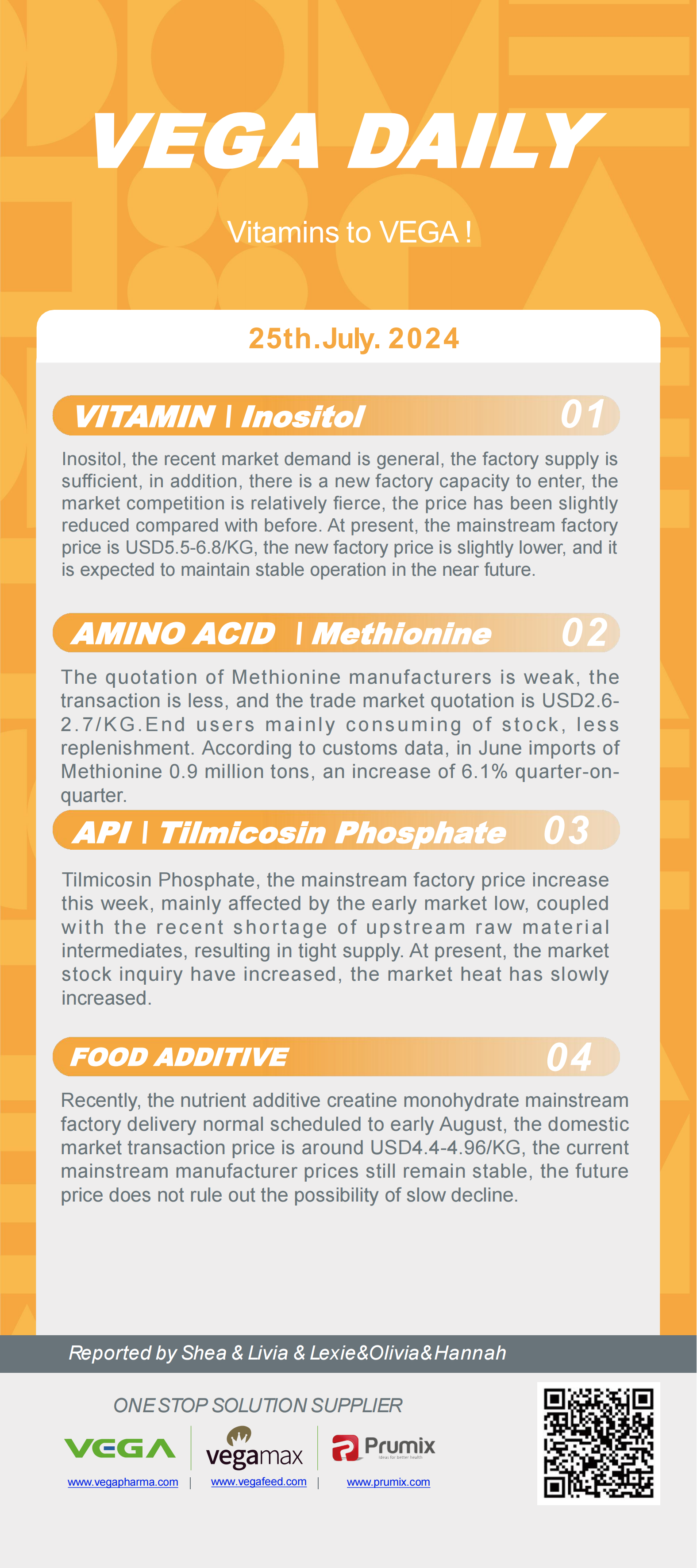 Vega Daily Dated on Jul 25th 2024 Vitamin Amino Acid APl Food Additives.png